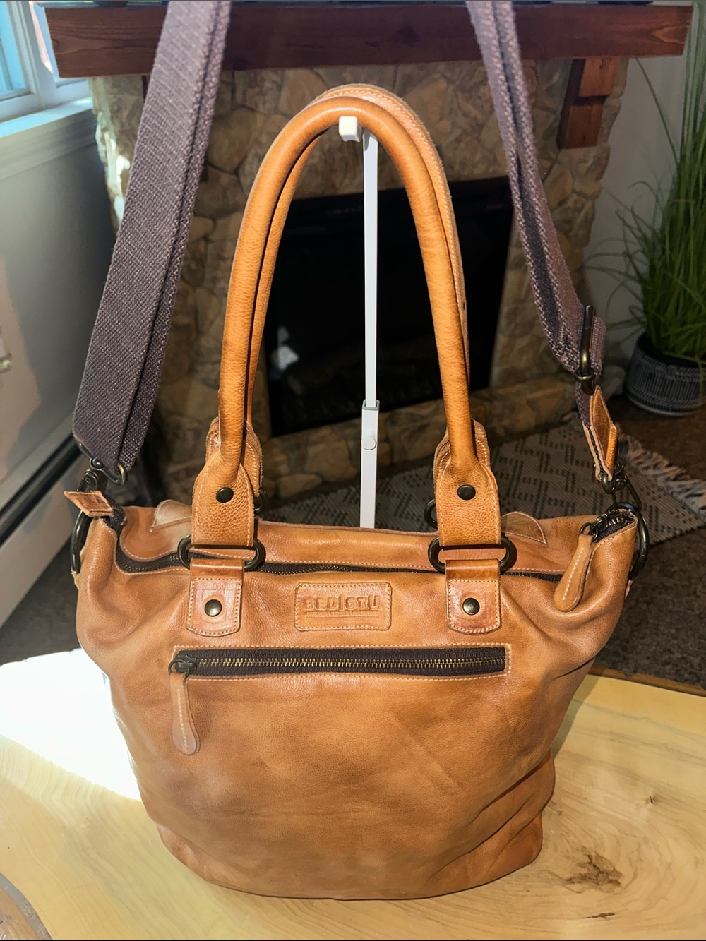 Bed Stü “Big Fork” — Tan Leather Tote Bag with Removable Crossbody Strap
